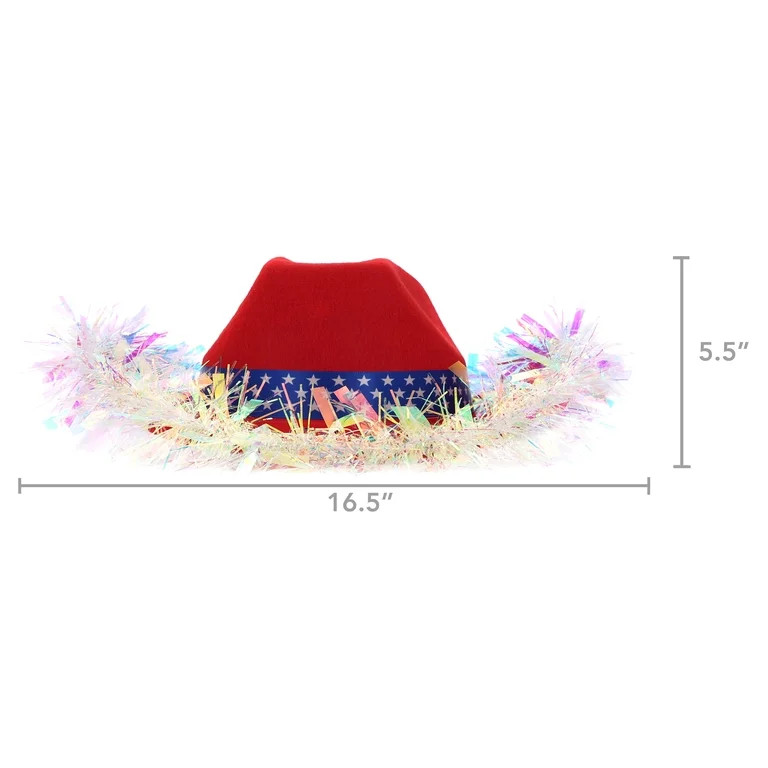 Way To Celebrate Patriotic Holographic Tinsel Trimmed Cowboy Hat for Teens and Adults | Walmart (US)