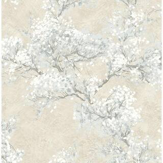 30.75 sq. ft. Parchment & Morning Fog Cherry Blossom Grove Vinyl Peel and Stick Wallpaper Roll | The Home Depot