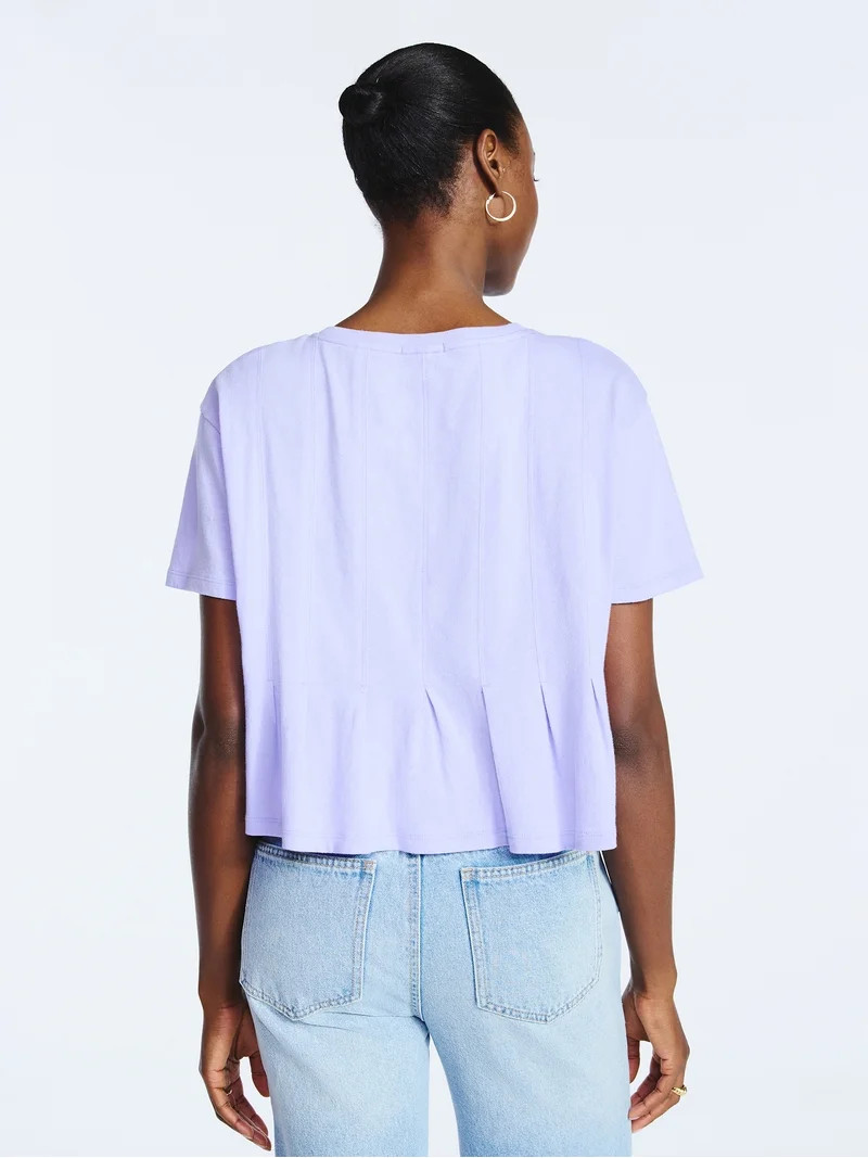 Scoop Women’s and Women's Plus Pleated Cropped Cotton Tee, Sizes XS-4X | Walmart (US)