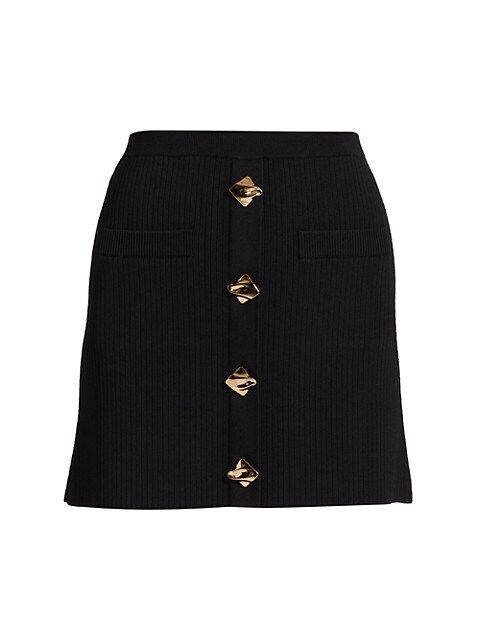 Self-Portrait Button-Front Rib-Knit Miniskirt | Saks Fifth Avenue