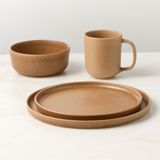 Drift 4-Piece Tan Dinnerware Set with Soup Bowl with Reactive Glaze | CB2