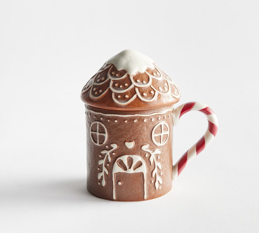 Gingerbread House Lidded Stoneware Mugs | Pottery Barn (US)