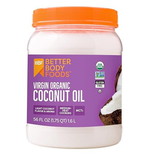 BetterBody Foods Organic Unrefined Coconut Oil - Hair & Skin Moisturizer, Baking & Cooking Oil - Light Aroma and Flavor - Butter Alternative - 56 Fl Oz | Amazon (US)