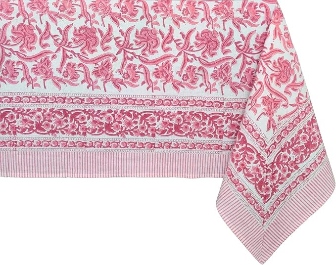 ATOSII Red Bloom 100% Cotton Tablecloth, Handblock Print Rectangle Table Cover for Kitchen Dining... | Amazon (US)