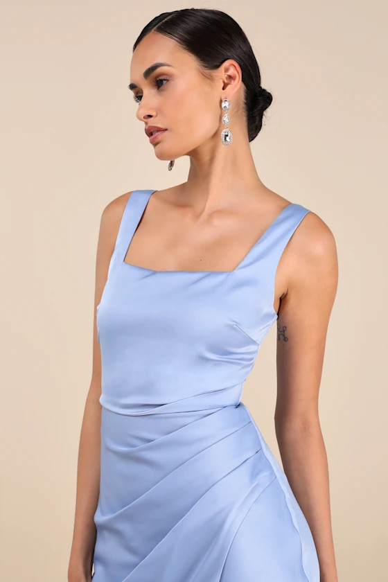 Red Carpet Romance Light Blue Satin Square Neck Maxi Dress | Lulus