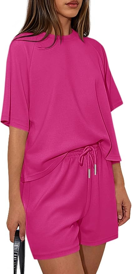 PRETTYGARDEN Women 2 Piece Lounge Sets Short Sleeve Shirts Workout Tops Shorts Matching Clothing ... | Amazon (US)