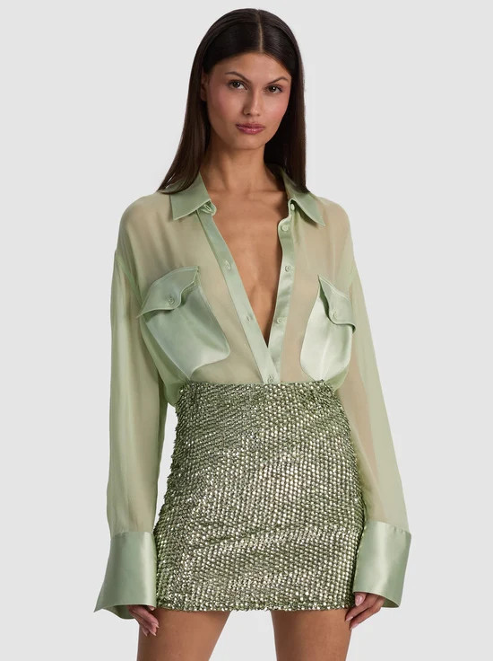 FINELY OVERSIZED UTILITY SHIRT - LIGHT SAGE | Alice + Olivia