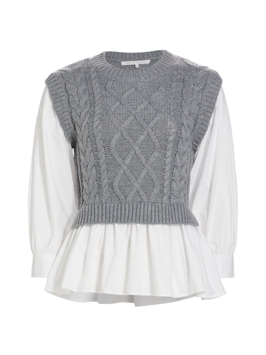 Mixed-Media Cable-Knit Sweater | Saks Fifth Avenue