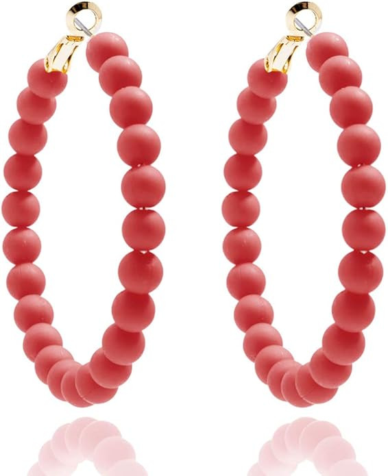Beaded Hoop Earrings Bohemian Circle Round Bead Earrings Chic Dangle Earrings for Women and Girls | Amazon (US)