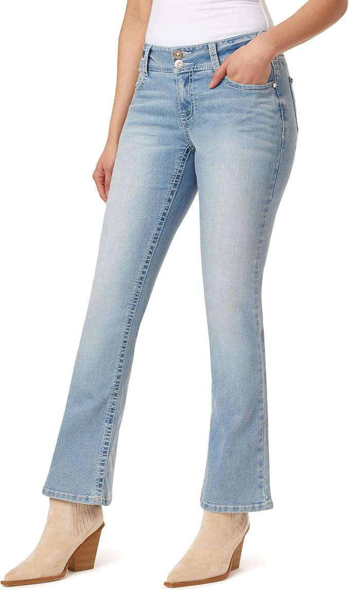 WallFlower Women's Luscious Curvy Bootcut Mid-Rise Bling Insta Stretch Juniors Jeans (Standard an... | Amazon (US)