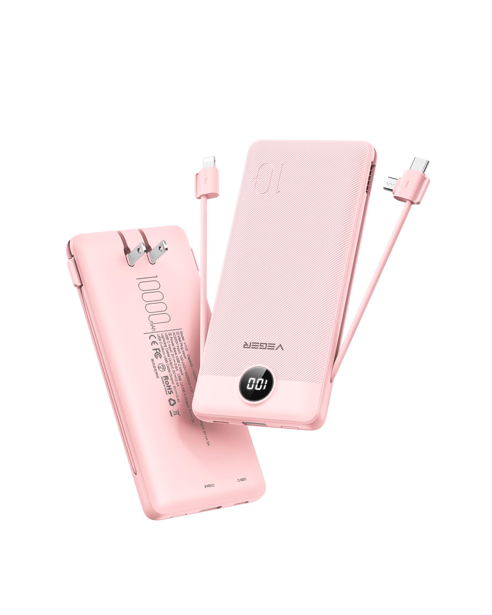 VEGER Portable Charger for iPhone with Built in Cables and Wall Plug, 10000mah Slim Fast Charging... | Amazon (US)