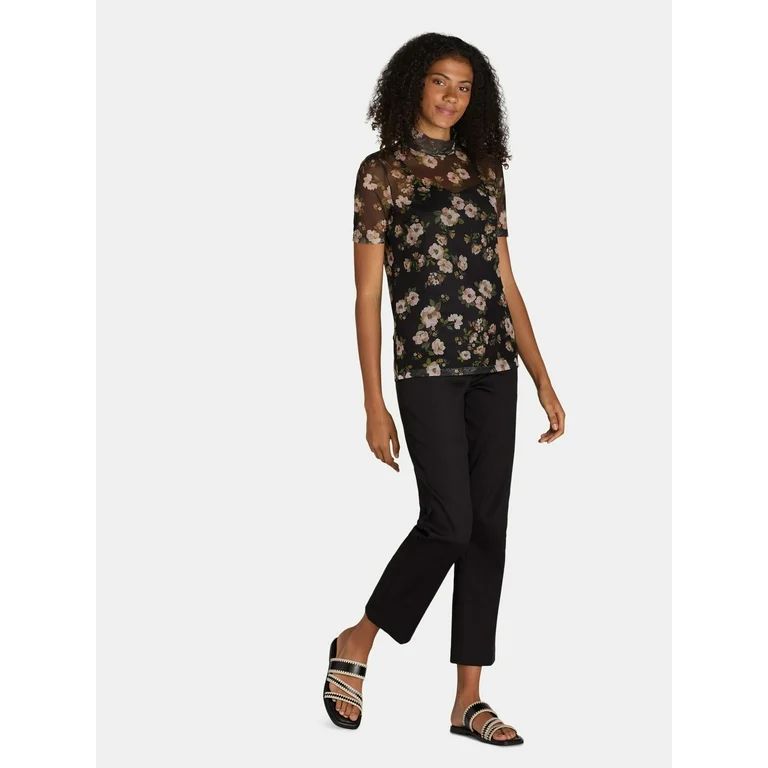 Time and Tru Women's Mesh Tee with Short Sleeves, Sizes S-XXXL | Walmart (US)