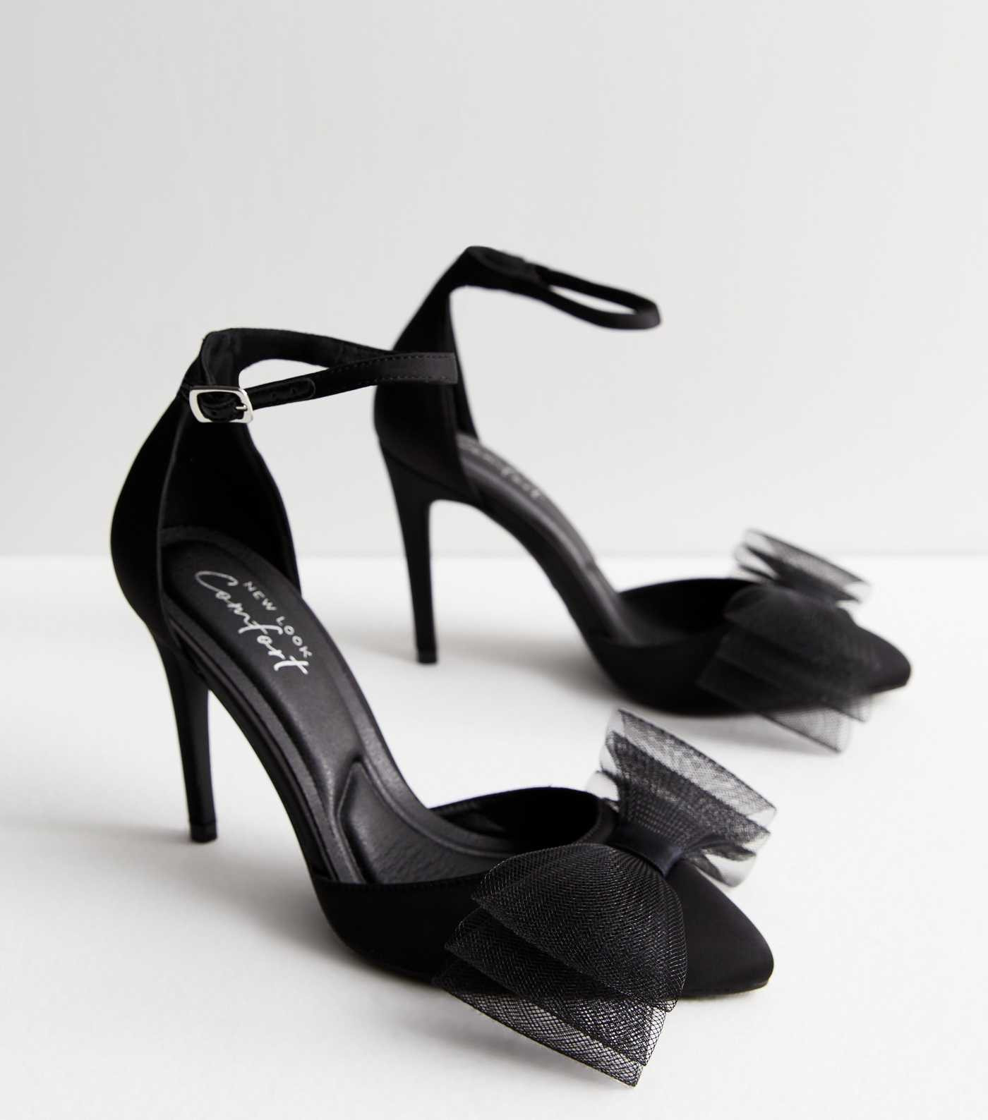 Black Satin Bow Front Stiletto Heel Court Shoes
						
						Add to Saved Items
						Remove from... | New Look (UK)