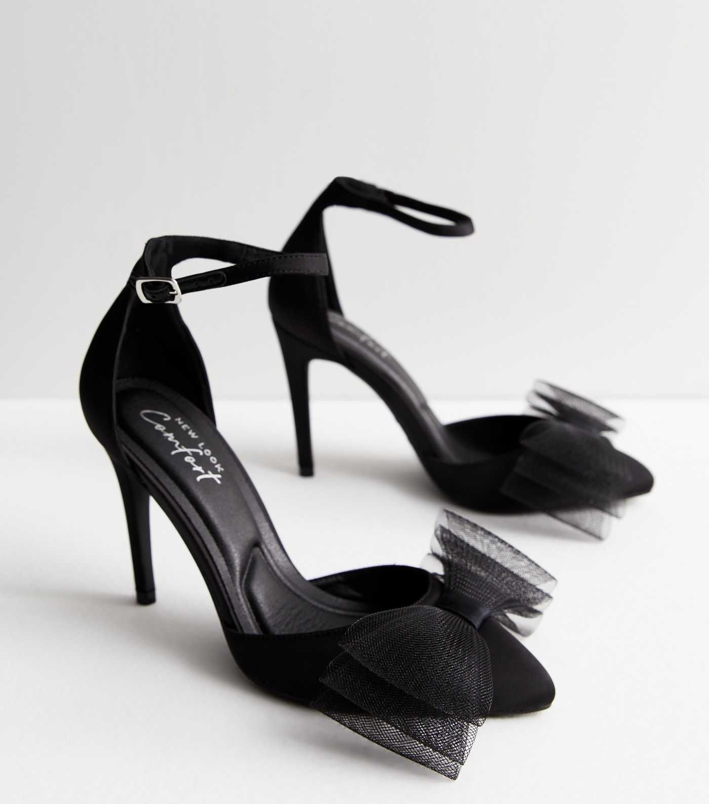 Black Satin Bow Front Stiletto Heel Court Shoes
						
						Add to Saved Items
						Remove from... | New Look (UK)