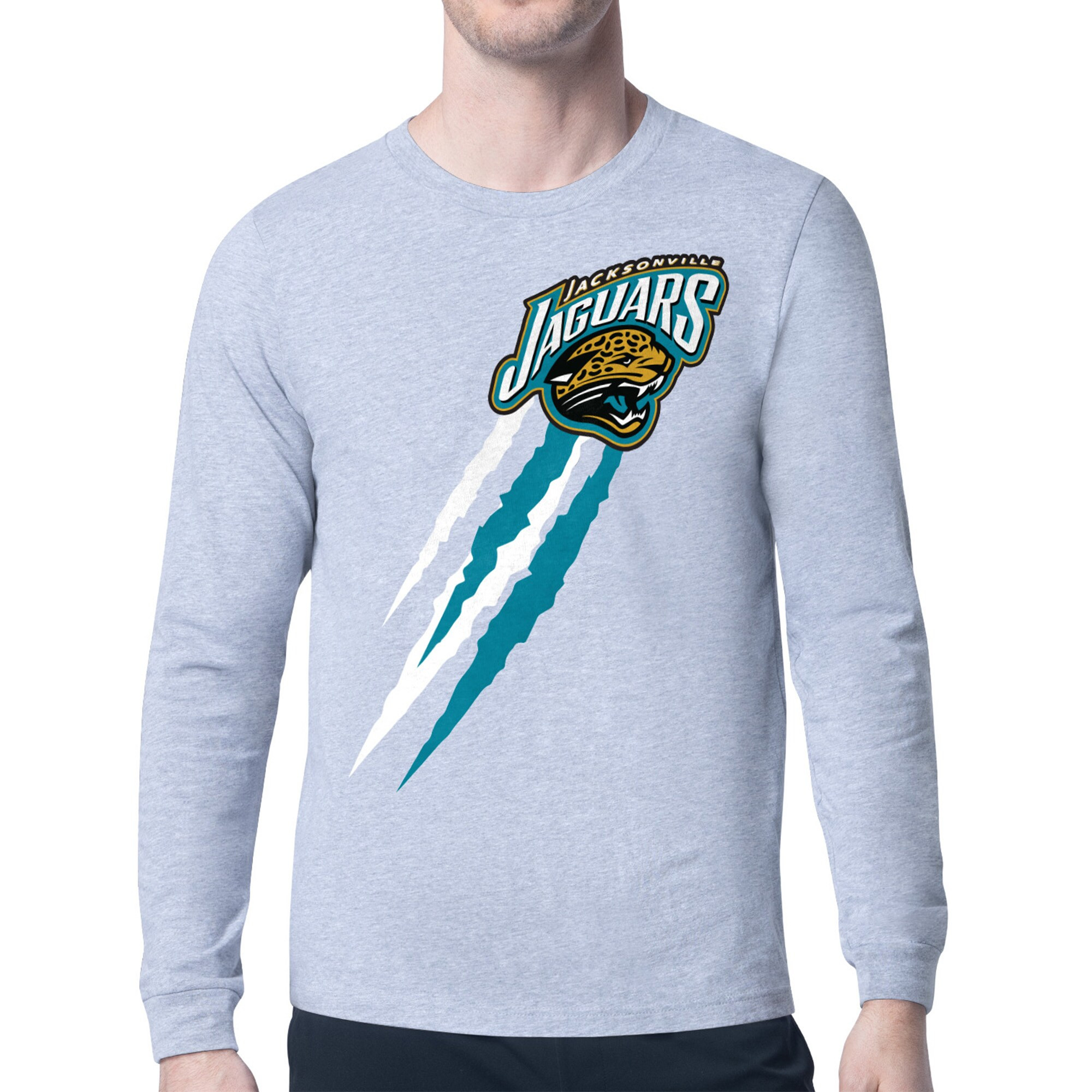 Jacksonville Jaguars Starter Retro Team Logo Color Scratch Long Sleeve T-Shirt - Heather Gray | Fanatics
