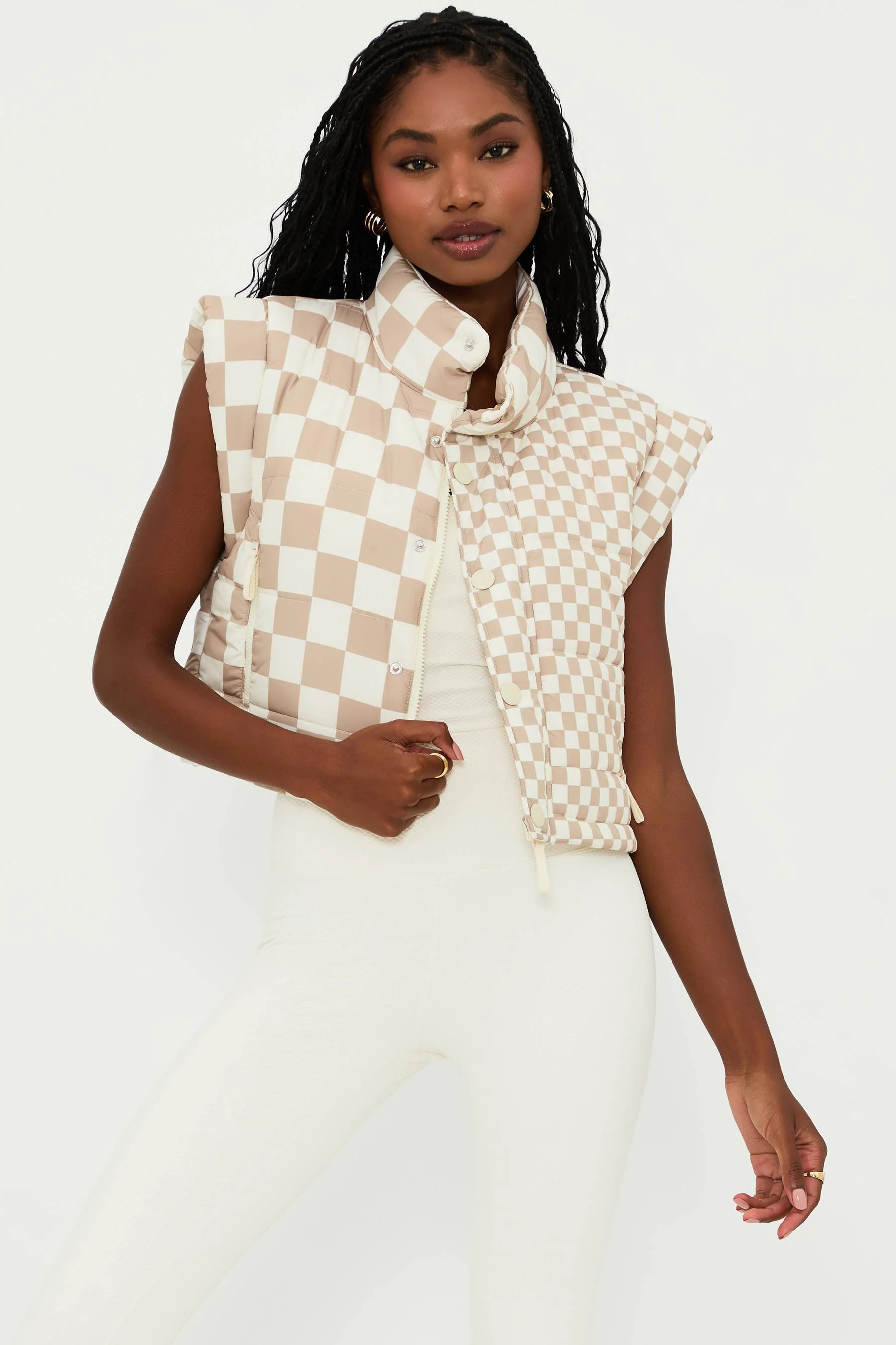 Canyon Puffer Vest Taupe Check | Puffer Vest | Beach Riot | Beach Riot