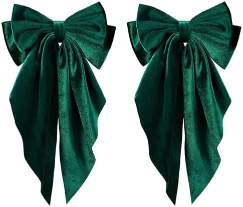 Dark Green Velvet Hair Bow Barrettes Long Tail Ponytail Holder Bow-Knot Hair Clips Alligator Hair... | Amazon (US)