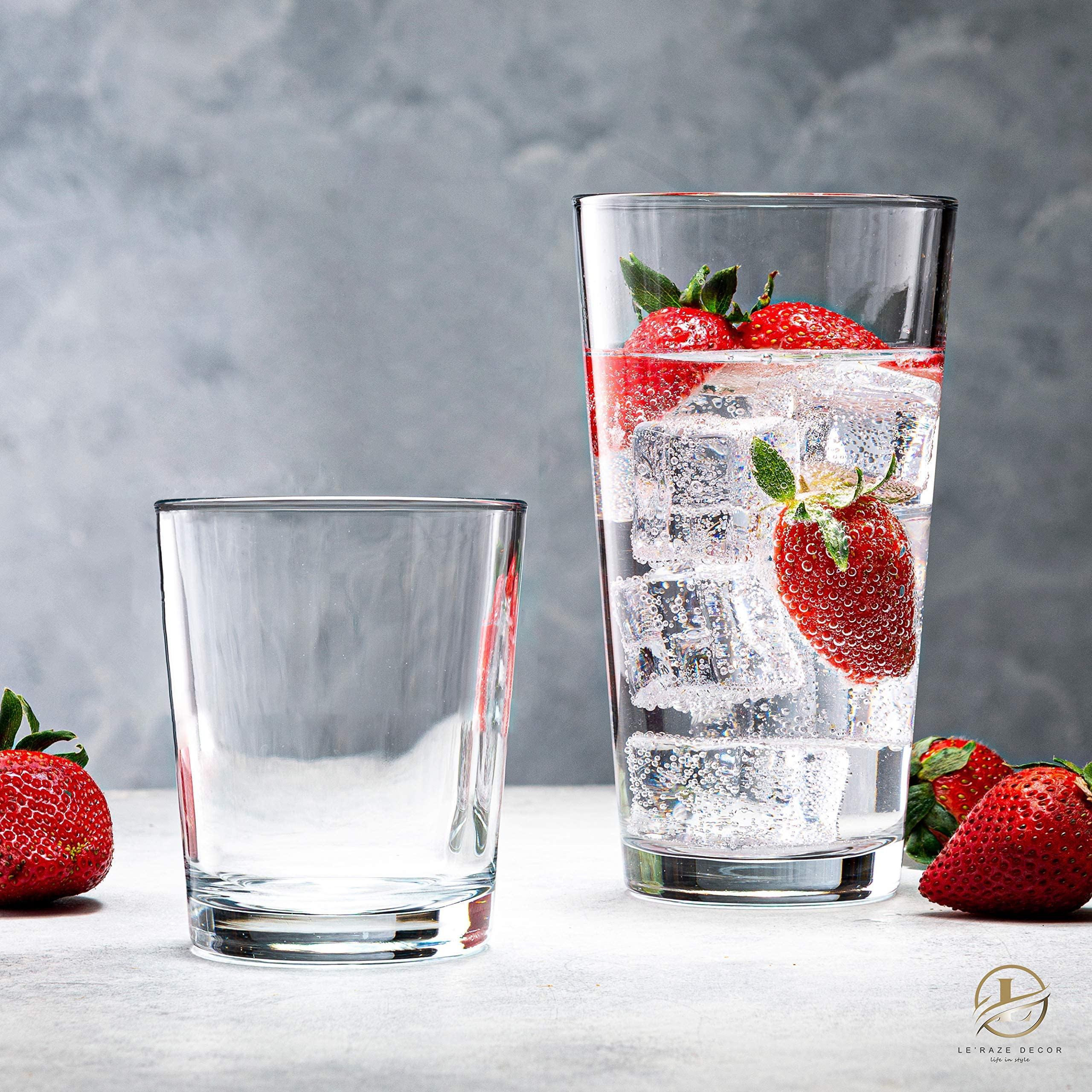 Clear Drinking Glasses Set of 16, Durable Heave Base Glass Cups, 8 Highball Cocktail Glasses, and 8 Rock DOF Whiskey Glasses - Beer Glasses Ideal for Water, Juice, Wine, and Everyday Cocktails | Amazon (US)