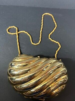 Vintage Gold Metal Clamshell Clutch Evening Bag With Black Velvet Lining ITALY  | eBay | eBay US