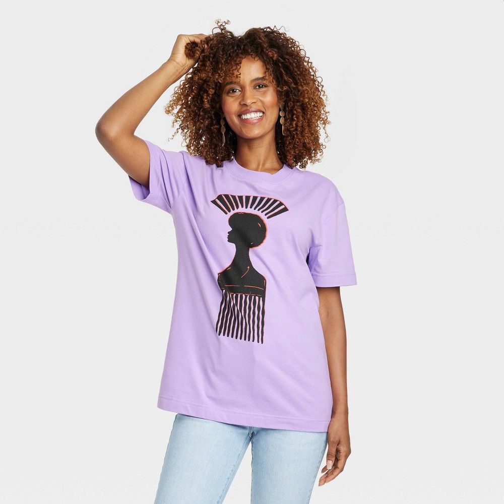 Black History Month Women's Hair Pic Short Sleeve T-Shirt - Purple XS | Target