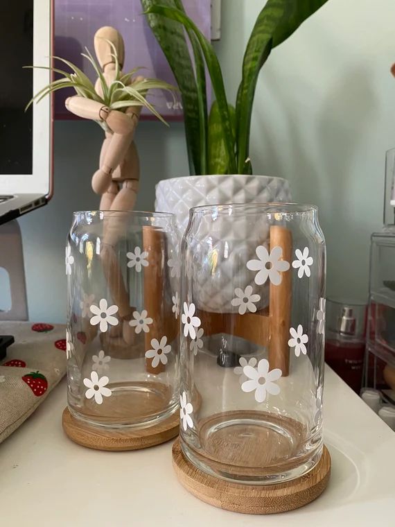 Daisy Beer Can Glass  Flower Coffee Cup  Morning Floral | Etsy | Etsy (US)
