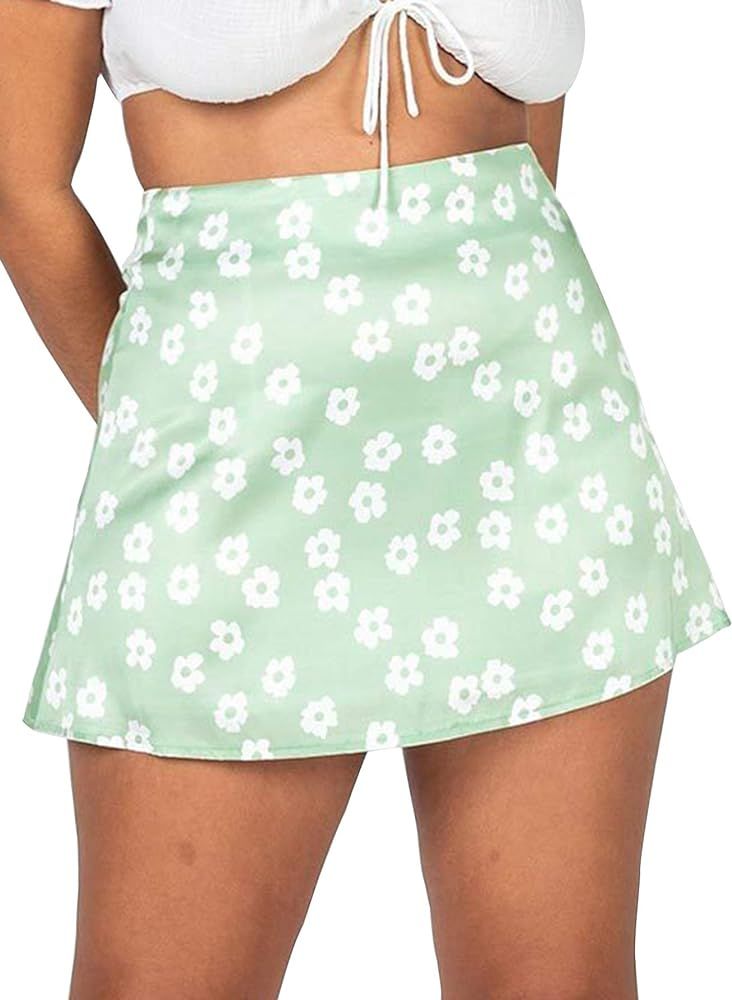 LYANER Women's Casual Floral Print Satin Silk High Waist Zipper Mini Short Skirt | Amazon (US)