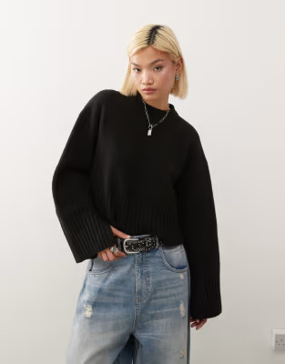 Monki relaxed crew neck jumper in black | ASOS (Global)