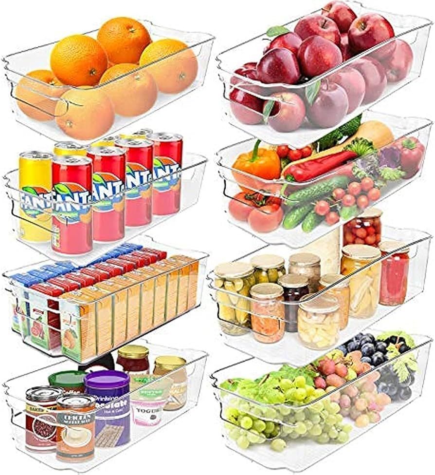 Greenco Fridge Bins, Set of 8 | Stackable Clear Refrigerator Organizer Bins w/ Durable Handles | ... | Amazon (US)
