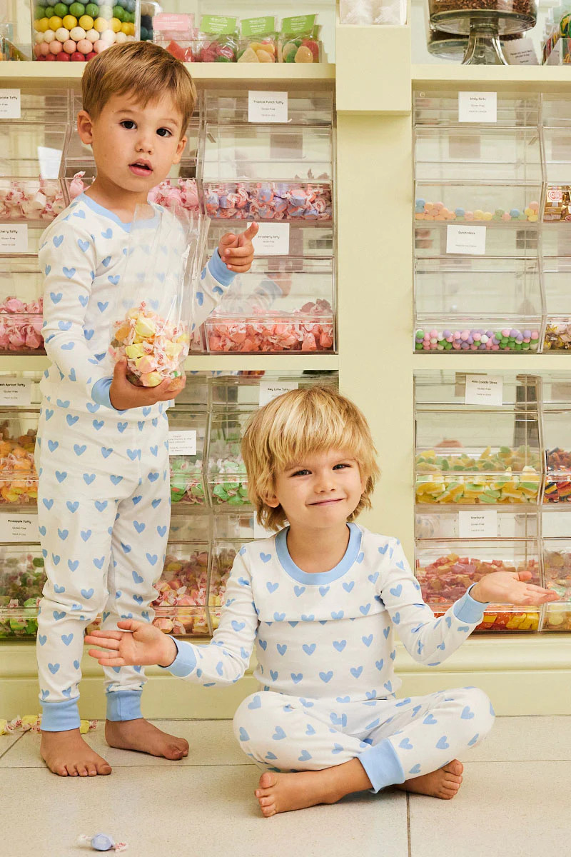 Kids Long-Long Set in Blue Heart | Lake Pajamas