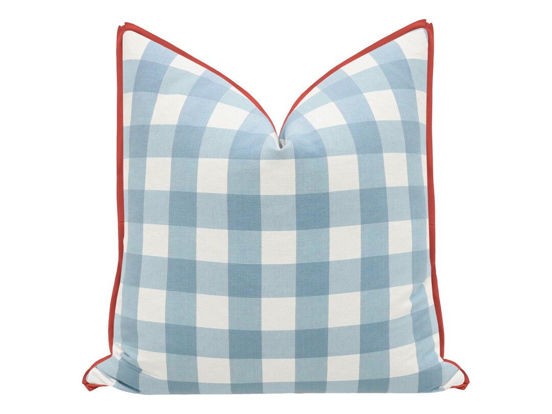 Charleston Check // Powder Blue With Butterfly Flange | Flange Pillow | Designer Pillow | Buffalo... | Etsy (US)