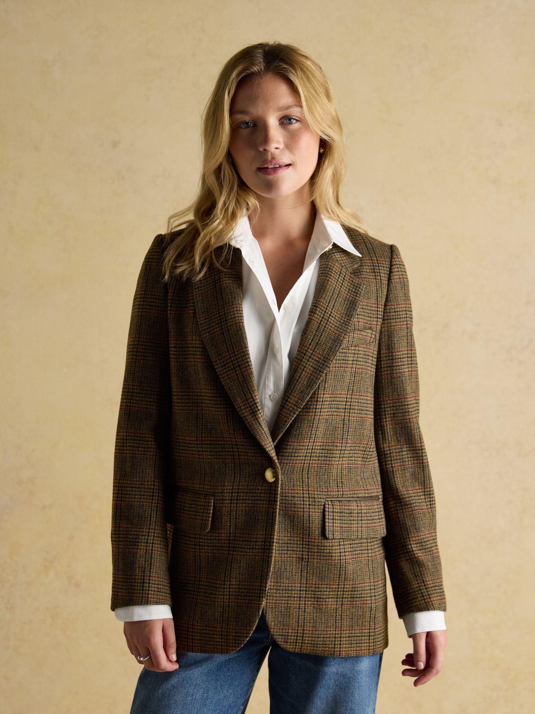 Hackmore Brown Check Relaxed Fit Tweed Blazer With Wool | Joules | Joules