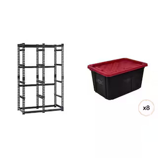 Tool Savings10-Tote Metal Storage Rack (50 in. W x 78 in. H x 24 in. D) and 27 Gal. Black/Red Tou... | The Home Depot