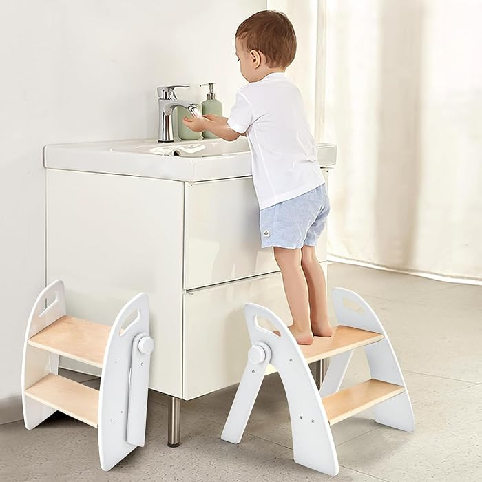 Wooden 2 Step Stool for Kids Bathroom Sink Foldable Anti-Slip 2-Step for Toilet Potty Training, C... | Amazon (US)