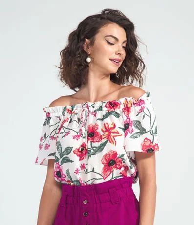 Blusa Ombro a Ombro Estampa Floral com Amarração Branco - Lojas Renner | Lojas Renner BR