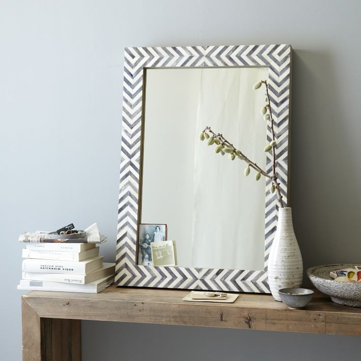 Parsons 34" Wall Mirror, Gray Herringbone | West Elm (US)