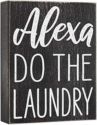 Alexa Do the Laundry Box Sign - Laundry Room Decor - 6x8 Funny Wooden Farmhouse Decoration for Ho... | Amazon (US)
