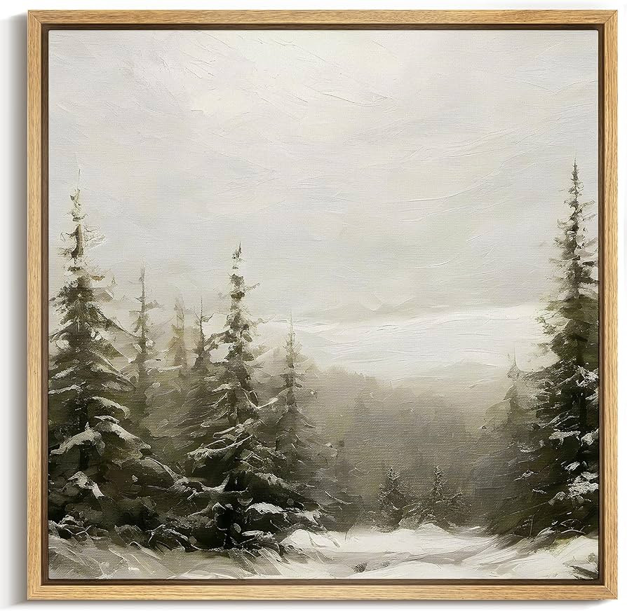 MUDECOR Framed Canvas Print Wall Art Vintage Winter Whisper: Snow-Covered Pine Trees Landscape Wi... | Amazon (US)