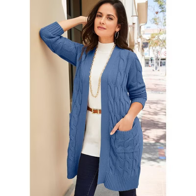Jessica London Cable Duster Sweater - 18/20, Dusty Indigo | Target