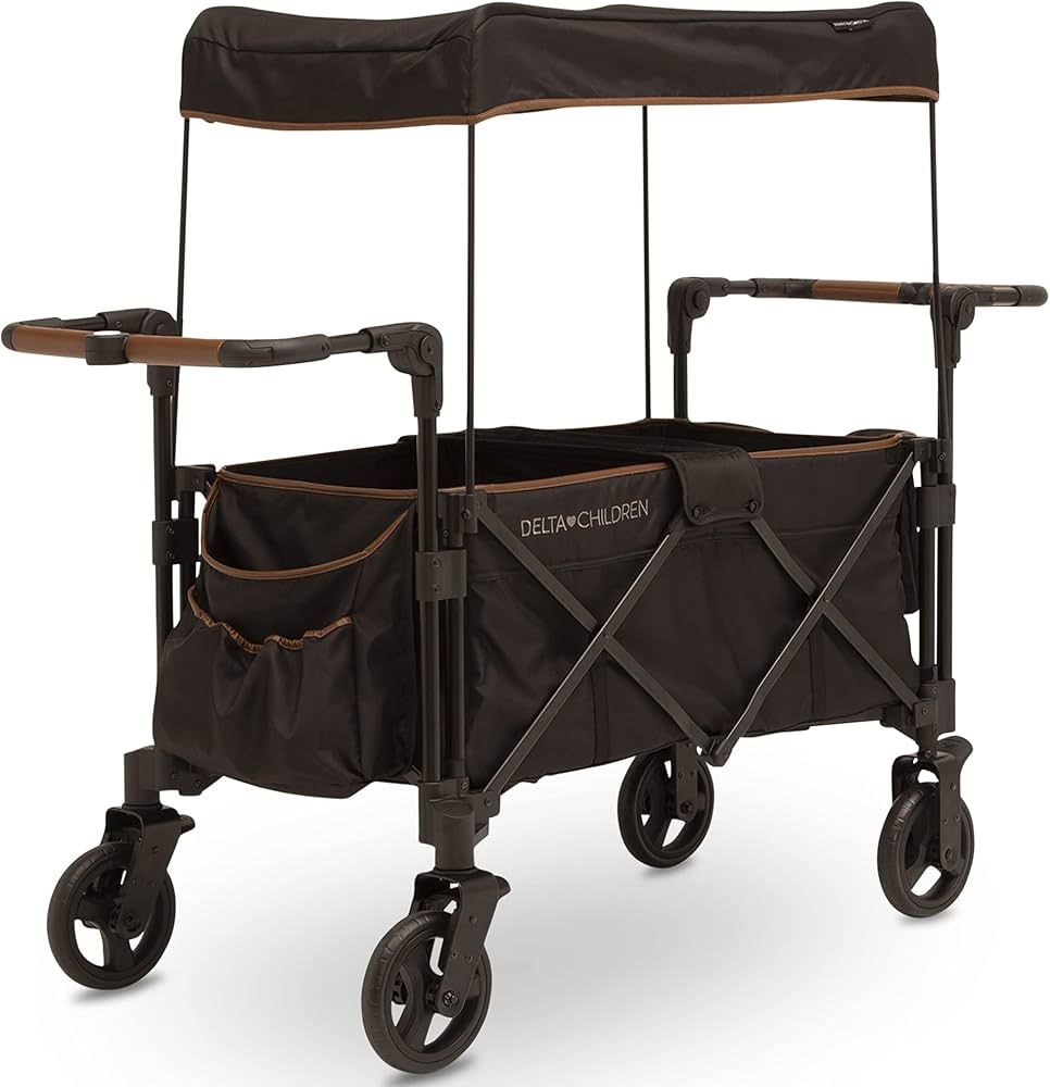 Delta Children Hercules Stroller Wagon for 2 Kids Versatile Stroller Wagon with Canopy, Push/Pull Handles, Cup Holders and Storage Pockets Compact Fold is Great for Travel, Black | Amazon (US)