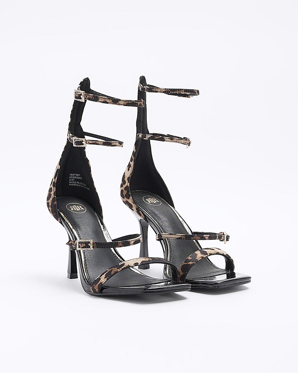 Brown leopard print strappy heeled sandals | River Island (UK & IE)