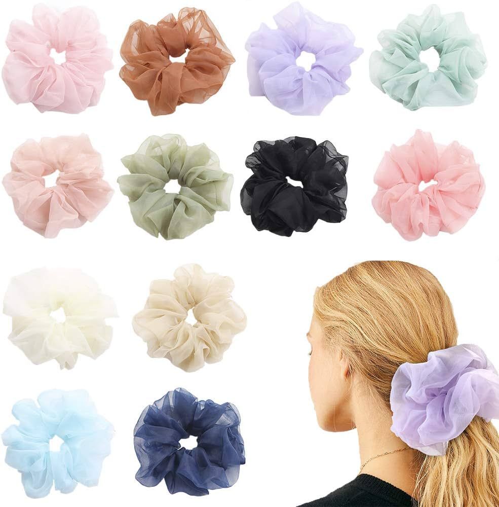 12 Packs Hair Scrunchies Oversized Extra Large Soft Organza Scrunchy Hair Bands Scrunchy Hair Tie... | Amazon (CA)