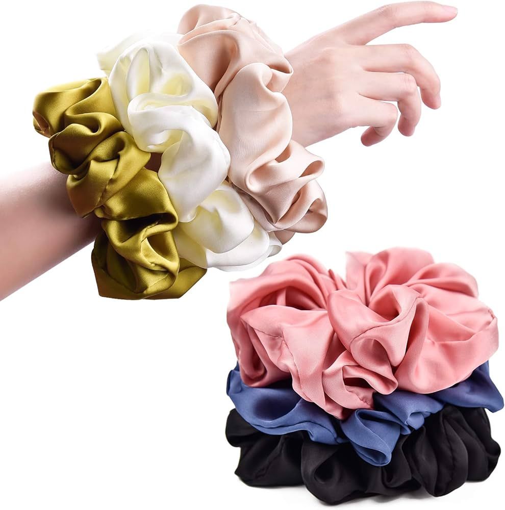 CEELGON Big Real Silk Scrunchies for Women 6.3Inches Large Scrunchie Satin Oversized Silk Thick E... | Amazon (US)