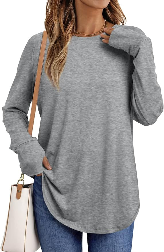 AUTOMET Womens Long Sleeve Shirts Crew Neck Casual Tshirts Fall Fashion Tops Loose Fit Lightweigh... | Amazon (US)