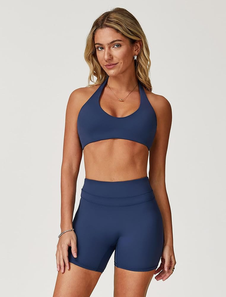 ABOCIW Workout Sets for Women 2 Piece V Neck Twist Back Sports Bra High Waist Biker Shorts Yoga O... | Amazon (US)