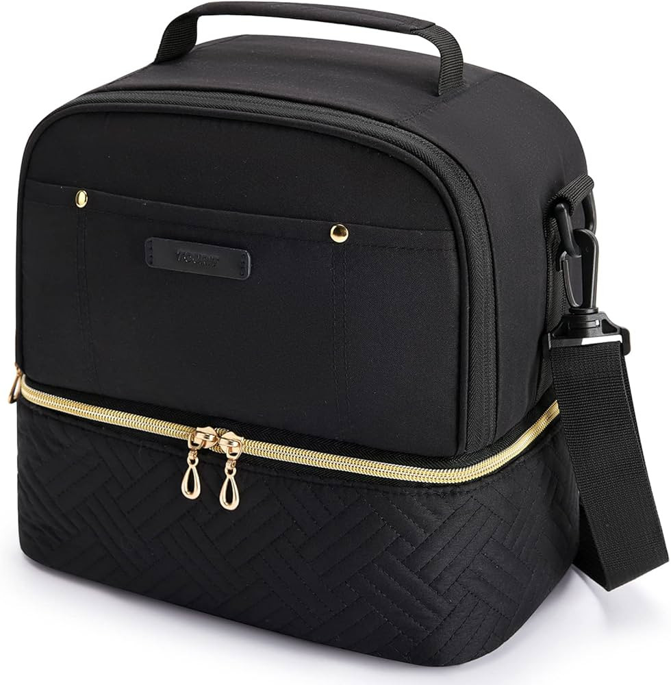 TOURIT Lunch Bag Women Double Deck Lunch Box Insulated Lunch Cooler for Women Men Work, Black | Amazon (US)