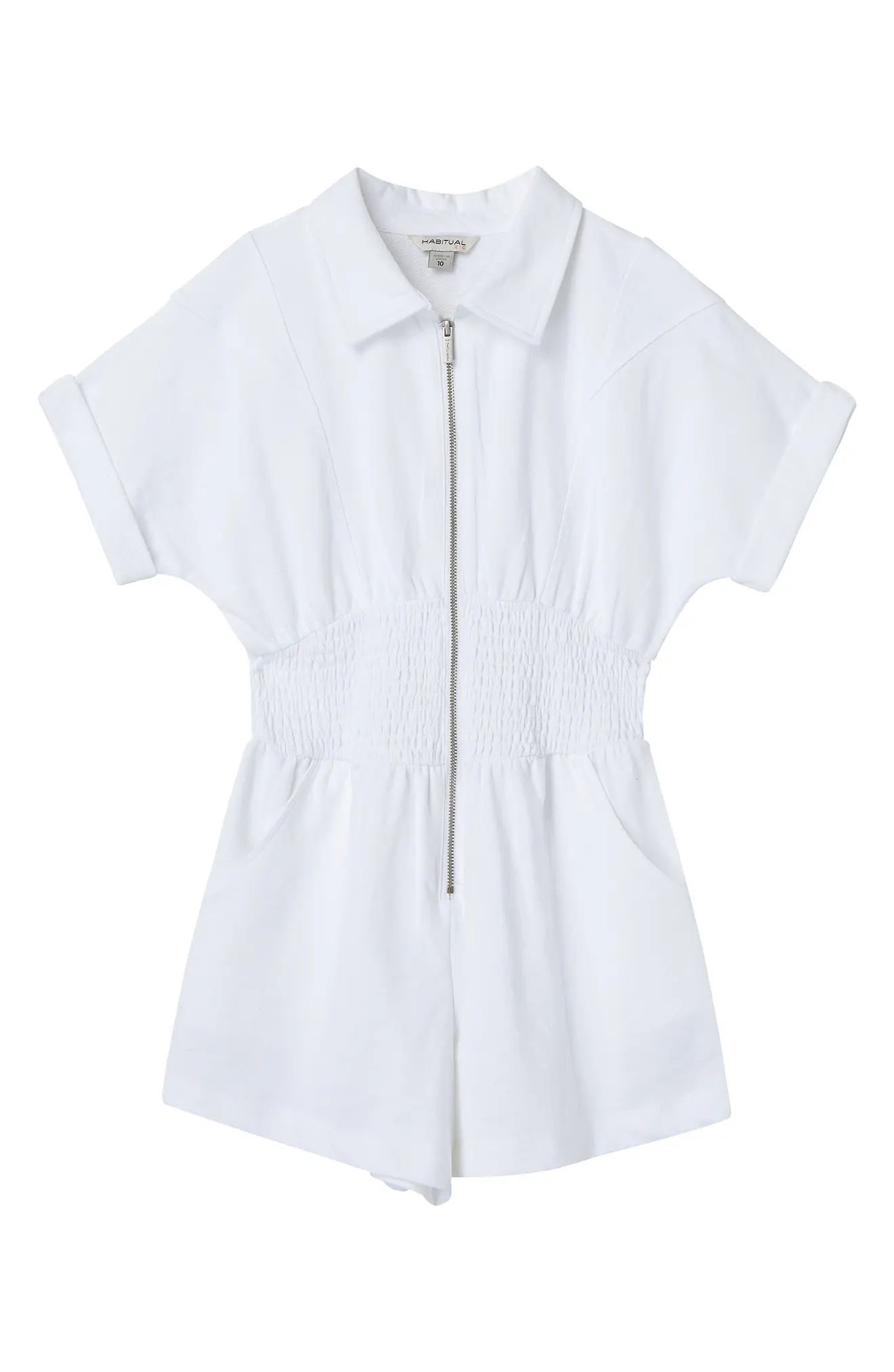 Habitual Kids' Smock Waist Terry Romper in White at Nordstrom, Size 16 | Nordstrom