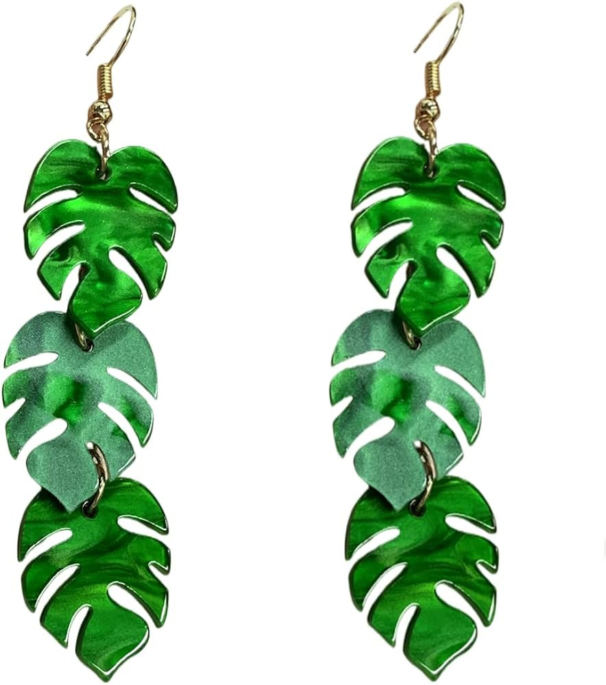 Green Palm Leaf Dangle Earrings for Women Girls Lightweight Resin Tropical Green Plant Statement ... | Amazon (US)