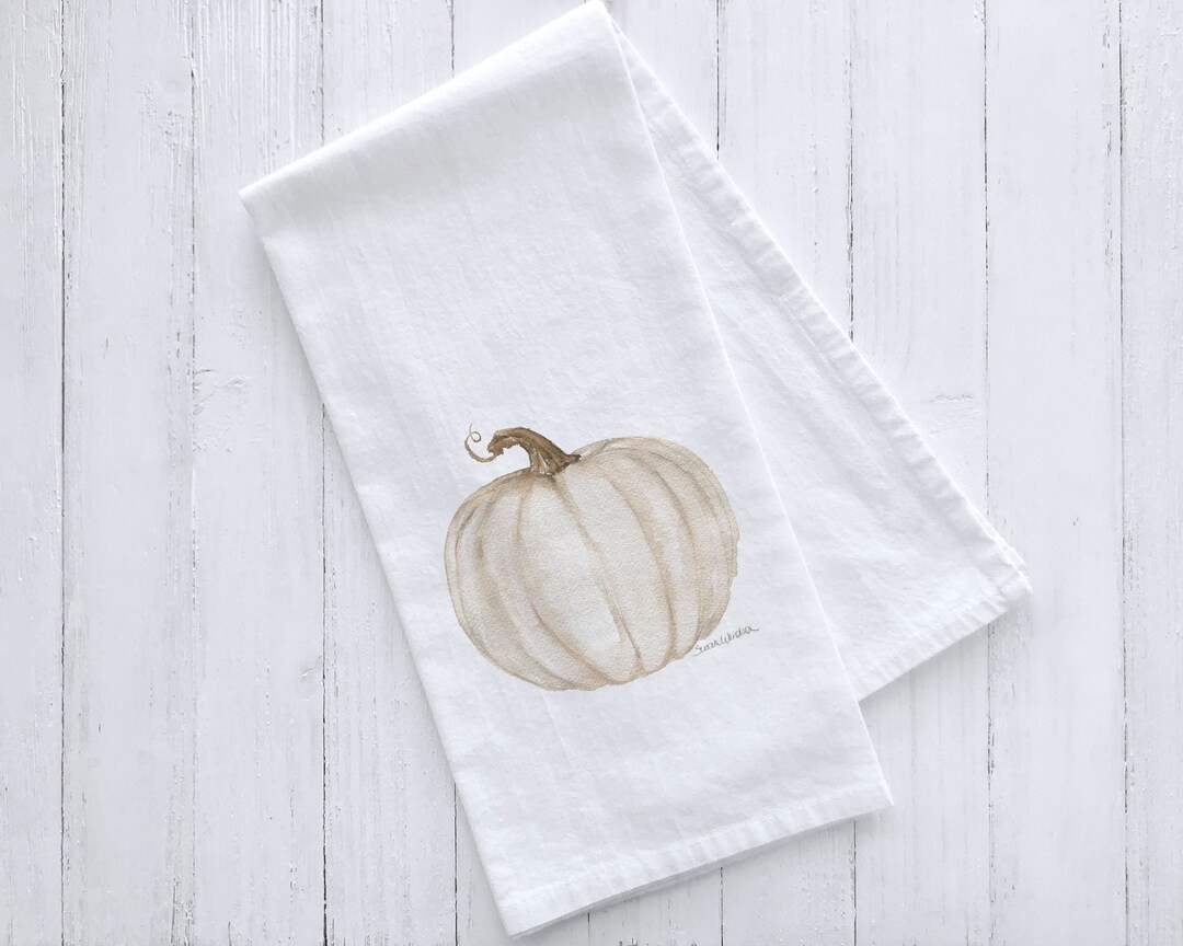 White Pumpkin Watercolor Flour Sack Tea Towel - Etsy | Etsy (US)