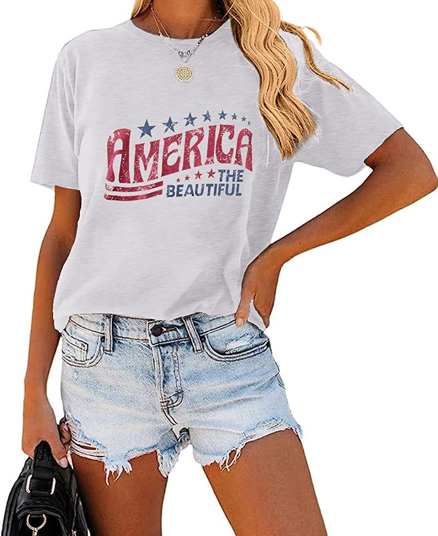 4th of July Shirt for Women American the Beautiful Letter Graphic Tshirt | Amazon (US)