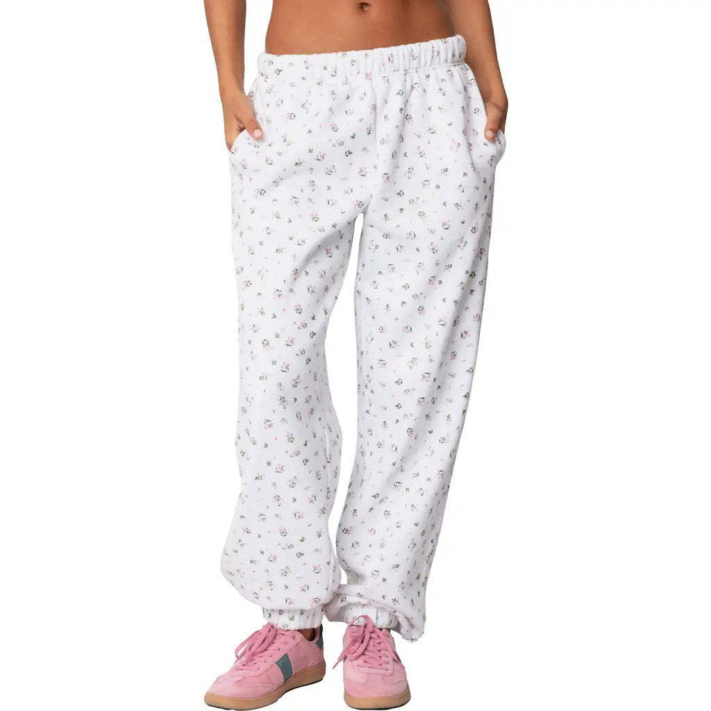 EDIKTED Floral Oversize Sweatpants in Cream at Nordstrom, Size Large | Nordstrom